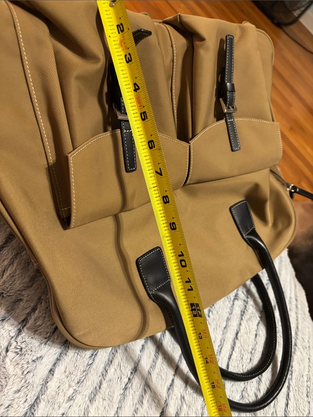Maxx New York Tan Canvas Travel Tote with Black Trim